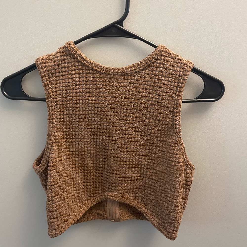 brown knit zip up crop